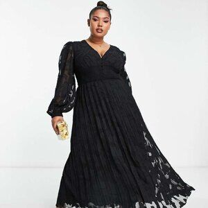 ASOS Curve Black V-Neck Bishop Sleeve Gown
